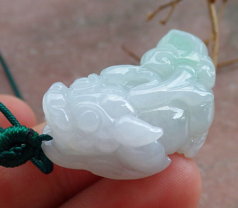 Certified Green 100% Burma Natural A Jade jadeite Pendant Dragon Pi Xiu Money Coin Necklace 风水貔貅 522147 TN