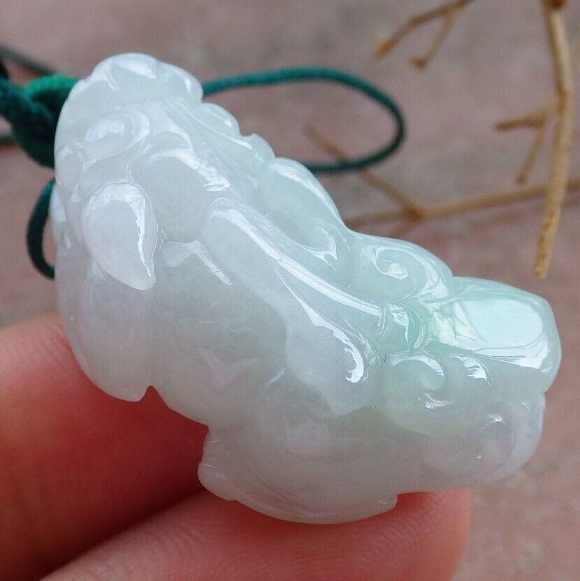 Certified Green 100% Burma Natural A Jade jadeite Pendant Dragon Pi Xiu Money Coin Necklace 风水貔貅 522147 TN
