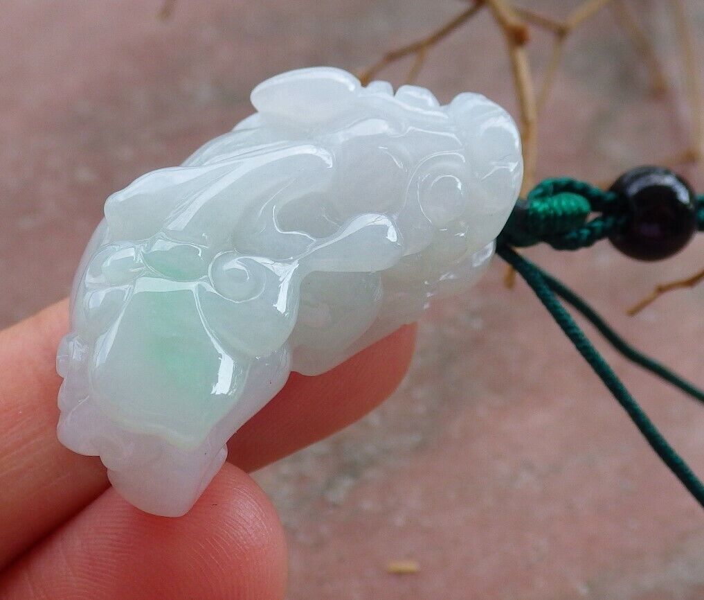 Certified Green 100% Burma Natural A Jade jadeite Pendant Dragon Pi Xiu Money Coin Necklace 风水貔貅 522147 TN