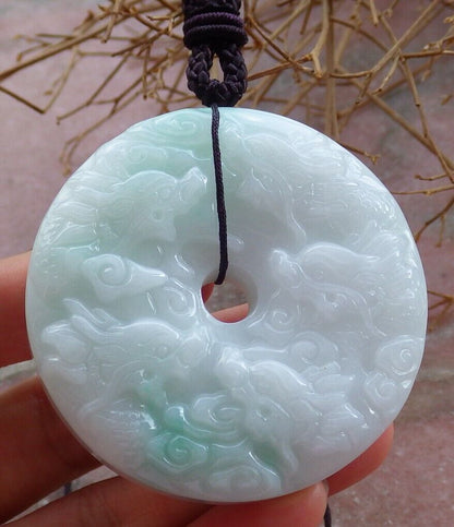 Certified Green 100% Burma Natural A Jade jadeite Pendant 9 Dragon Spit Bead Necklace 九龙戏珠 522185 TN