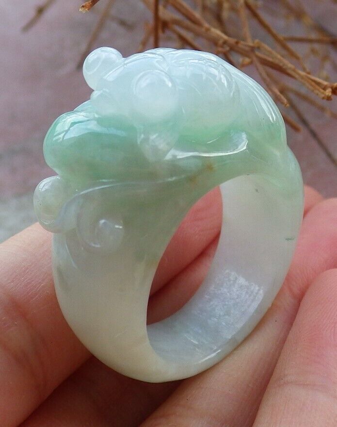 Certified Green 100% Burma Natural A JADE Jadeite Gold Fish RING USA. 11.5 戒指 522312 TN