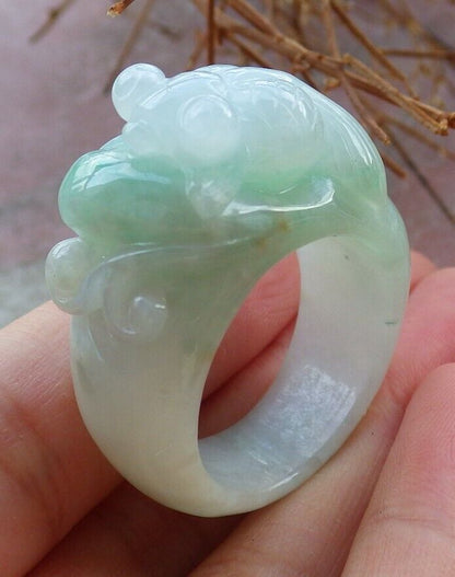 Certified Green 100% Burma Natural A JADE Jadeite Gold Fish RING USA. 11.5 戒指 522312 TN