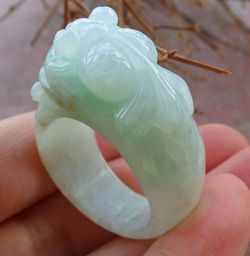 Certified Green 100% Burma Natural A JADE Jadeite Gold Fish RING USA. 11.5 戒指 522312 TN