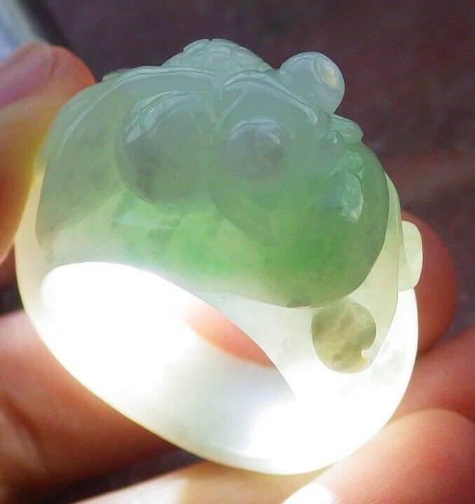 Certified Green 100% Burma Natural A JADE Jadeite Gold Fish RING USA. 11.5 戒指 522312 TN