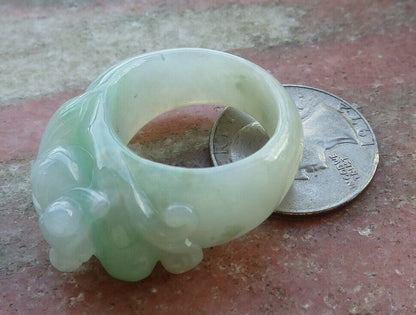 Certified Green 100% Burma Natural A JADE Jadeite Gold Fish RING USA. 11.5 戒指 522312 TN