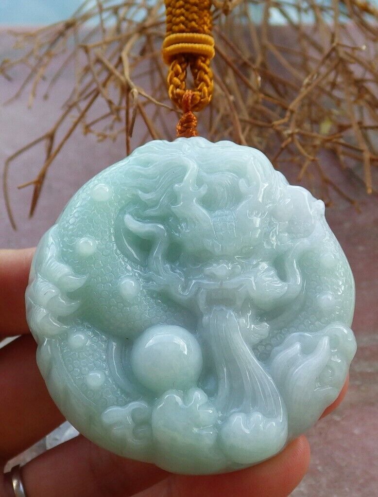 Certified Green 100% Burma Natural A Jade jadeite Pendant Dragon Ruyi Bead Necklace 生意兴隆 522321 TN