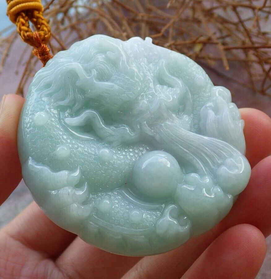 Certified Green 100% Burma Natural A Jade jadeite Pendant Dragon Ruyi Bead Necklace 生意兴隆 522321 TN