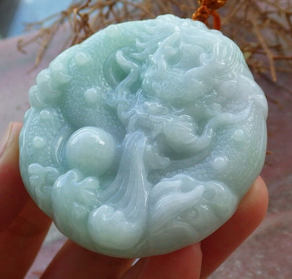 Certified Green 100% Burma Natural A Jade jadeite Pendant Dragon Ruyi Bead Necklace 生意兴隆 522321 TN