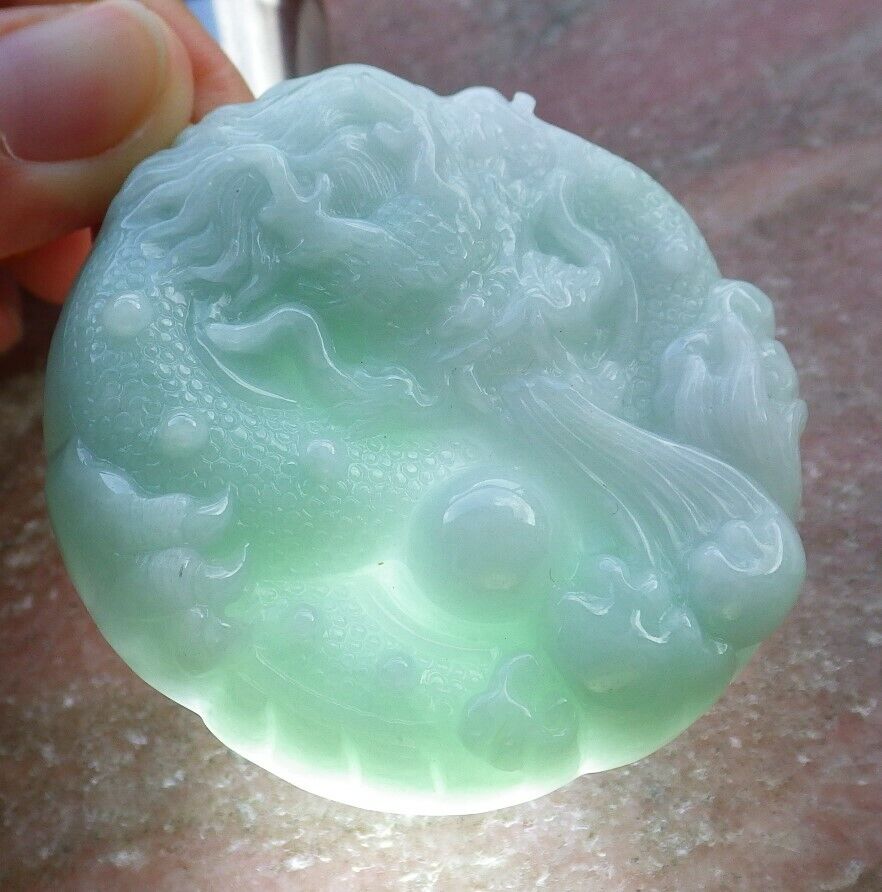 Certified Green 100% Burma Natural A Jade jadeite Pendant Dragon Ruyi Bead Necklace 生意兴隆 522321 TN