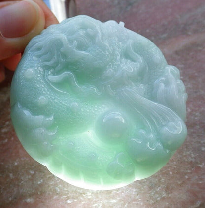 Certified Green 100% Burma Natural A Jade jadeite Pendant Dragon Ruyi Bead Necklace 生意兴隆 522321 TN