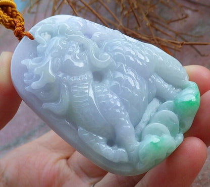 Certified Green Pale Lavender 100% Burma Natural A Jade jadeite Pendant Dragon Kai Lotus Flower Ruyi Money Coin Necklace 龙 麒麟 522362 TN