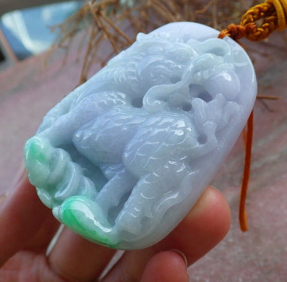 Certified Green Pale Lavender 100% Burma Natural A Jade jadeite Pendant Dragon Kai Lotus Flower Ruyi Money Coin Necklace 龙 麒麟 522362 TN