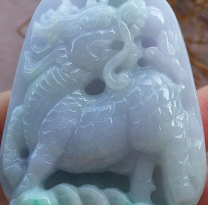 Certified Green Pale Lavender 100% Burma Natural A Jade jadeite Pendant Dragon Kai Lotus Flower Ruyi Money Coin Necklace 龙 麒麟 522362 TN