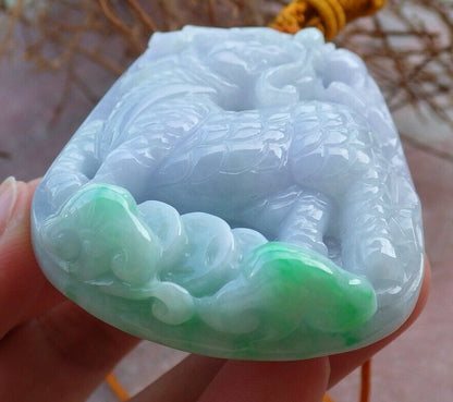 Certified Green Pale Lavender 100% Burma Natural A Jade jadeite Pendant Dragon Kai Lotus Flower Ruyi Money Coin Necklace 龙 麒麟 522362 TN
