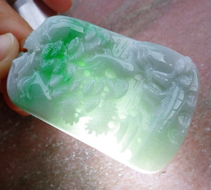 Certified Green 100% Burma Natural A Jade jadeite Landscape painting Tree Necklace Necklace 山水画 522371 TN