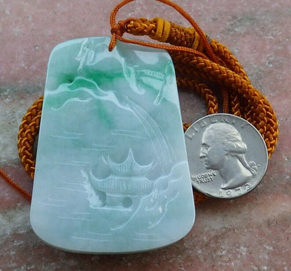 Certified Green 100% Burma Natural A Jade jadeite Landscape painting Tree Necklace Necklace 山水画 522371 TN