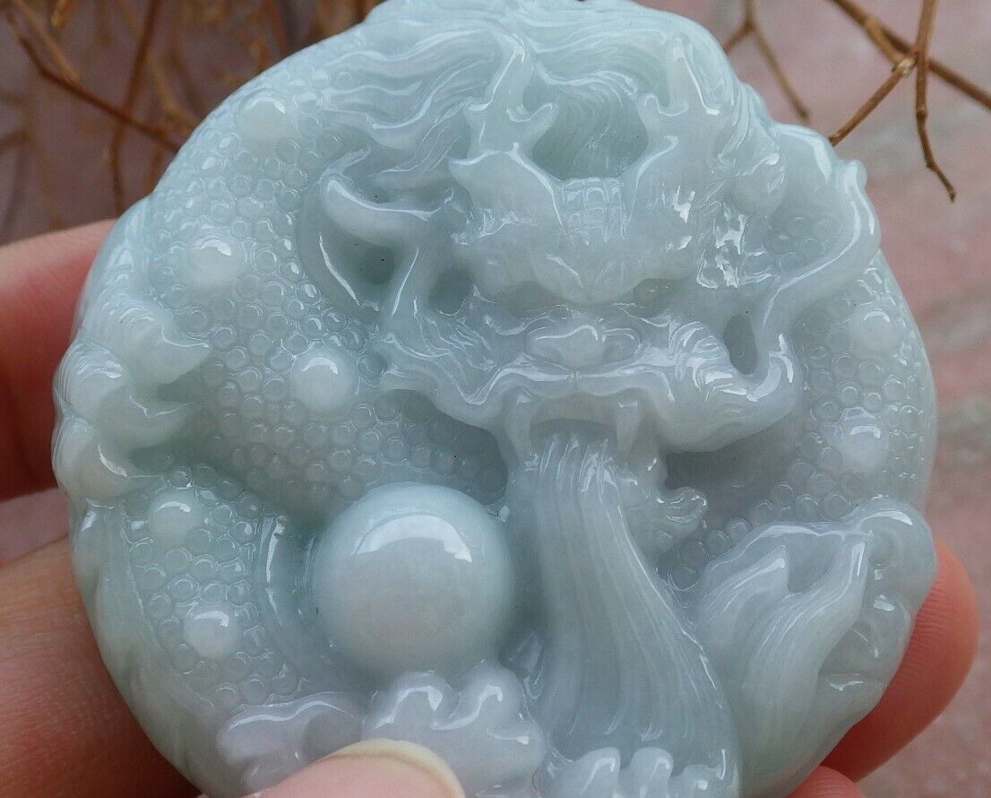 Certified Pale Green 100% Burma Natural A Jade jadeite Pendant Dragon Bead Ruyi Necklace 生意兴隆 522380 TN