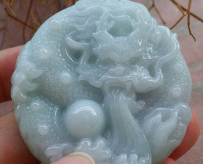 Certified Pale Green 100% Burma Natural A Jade jadeite Pendant Dragon Bead Ruyi Necklace 生意兴隆 522380 TN