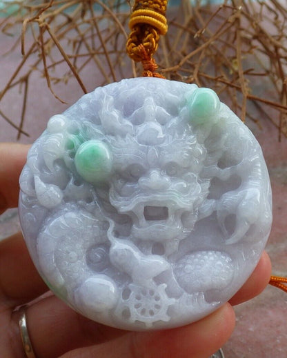 Certified Green Pale Lavender 100% Burma Natural A Jade jadeite Pendant Dragon Mouse Rat Bead Necklace 望子成龙 522403 TN