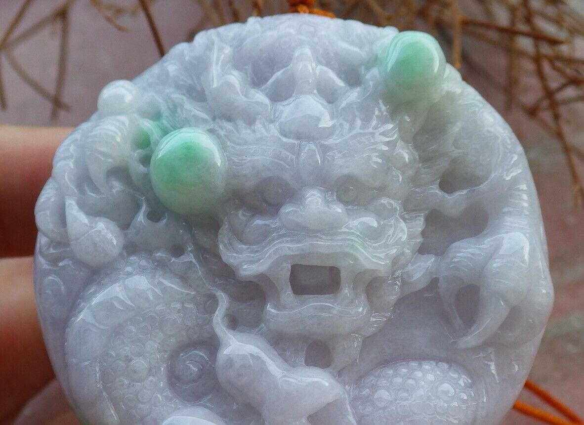 Certified Green Pale Lavender 100% Burma Natural A Jade jadeite Pendant Dragon Mouse Rat Bead Necklace 望子成龙 522403 TN