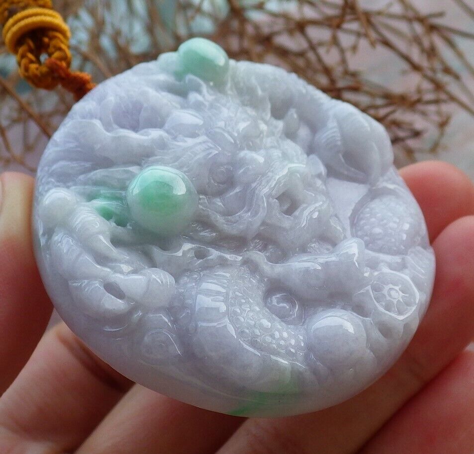 Certified Green Pale Lavender 100% Burma Natural A Jade jadeite Pendant Dragon Mouse Rat Bead Necklace 望子成龙 522403 TN