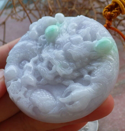 Certified Green Pale Lavender 100% Burma Natural A Jade jadeite Pendant Dragon Mouse Rat Bead Necklace 望子成龙 522403 TN