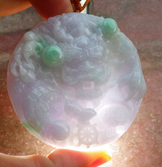 Certified Green Pale Lavender 100% Burma Natural A Jade jadeite Pendant Dragon Mouse Rat Bead Necklace 望子成龙 522403 TN