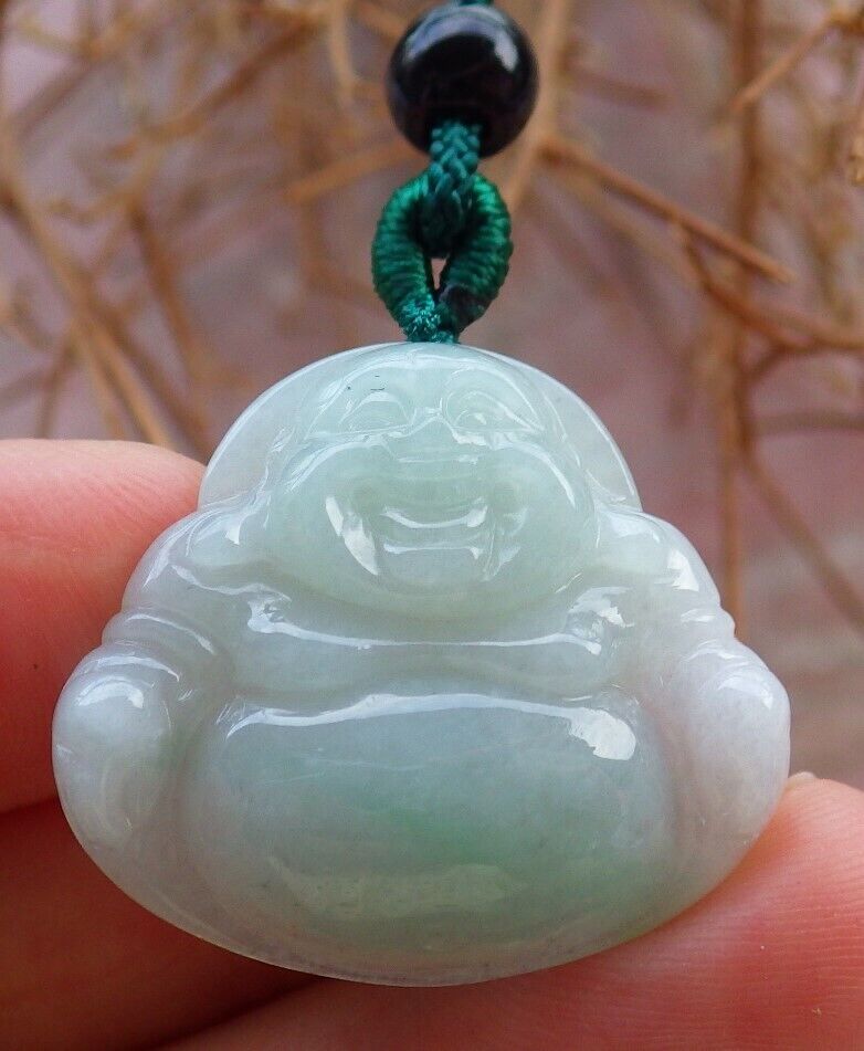 Certified Green 100% Burma Natural A Jade jadeite pendant Happy Buddha God Necklace 开心佛 522430 TN