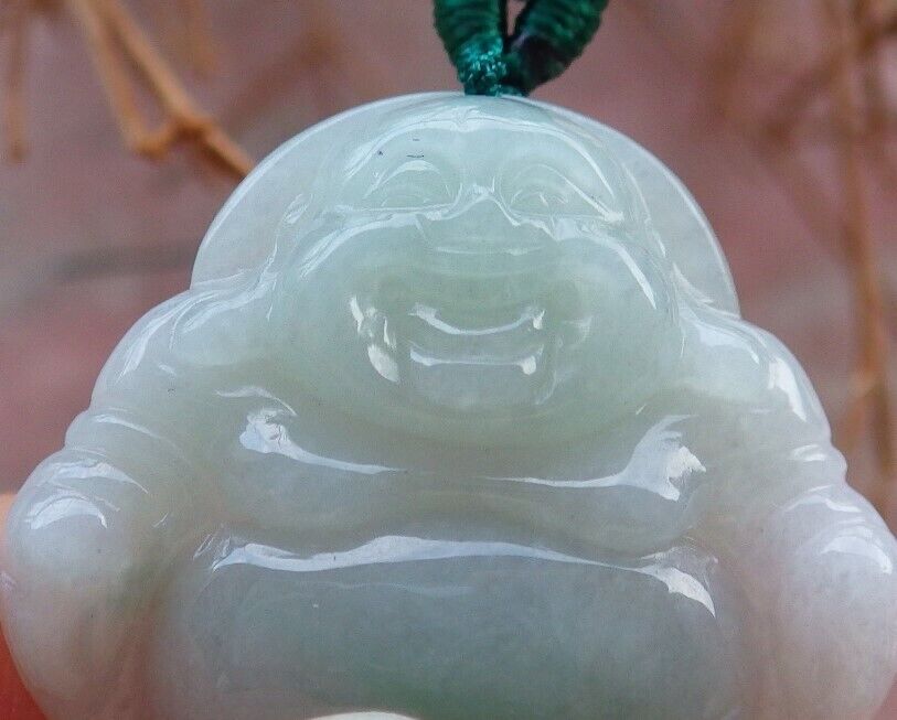 Certified Green 100% Burma Natural A Jade jadeite pendant Happy Buddha God Necklace 开心佛 522430 TN