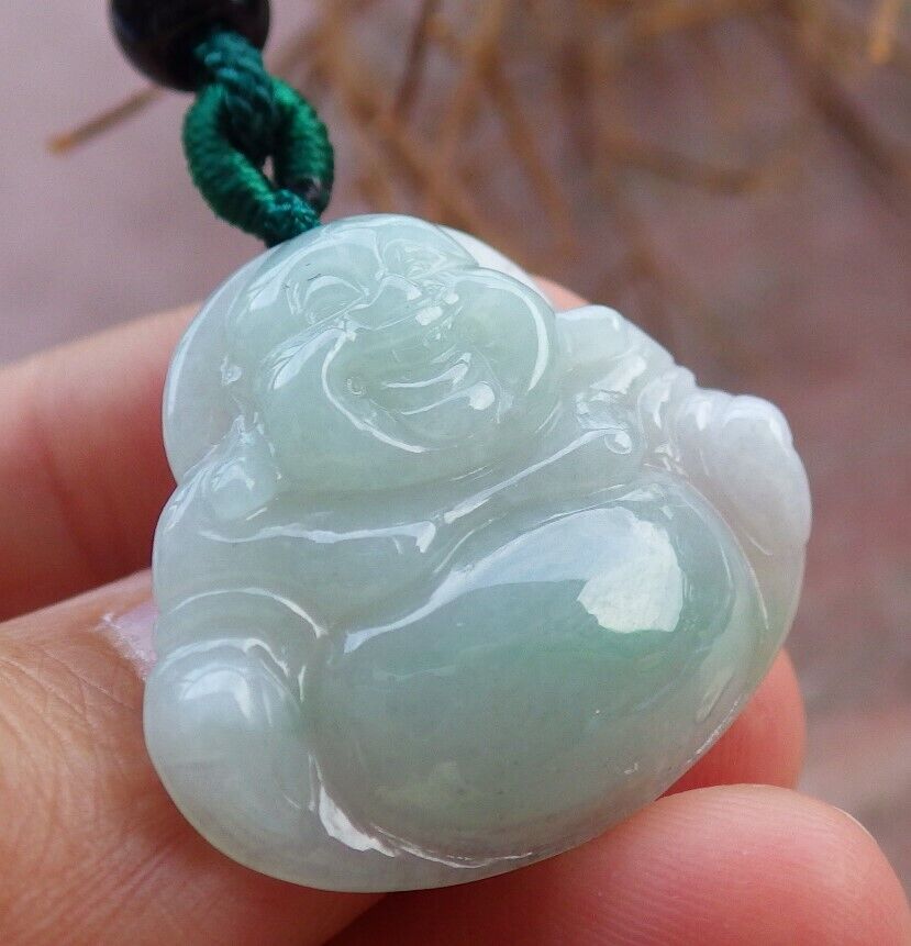Certified Green 100% Burma Natural A Jade jadeite pendant Happy Buddha God Necklace 开心佛 522430 TN