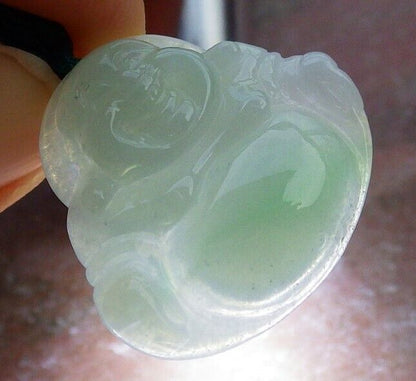 Certified Green 100% Burma Natural A Jade jadeite pendant Happy Buddha God Necklace 开心佛 522430 TN