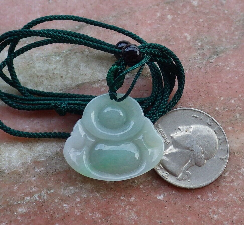Certified Green 100% Burma Natural A Jade jadeite pendant Happy Buddha God Necklace 开心佛 522430 TN