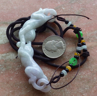 Certified Pale Lavender Green 100% Burma Natural A Jade jadeite Pendant Twin Monkey Circle Ring Necklace 猴子 522437 TN