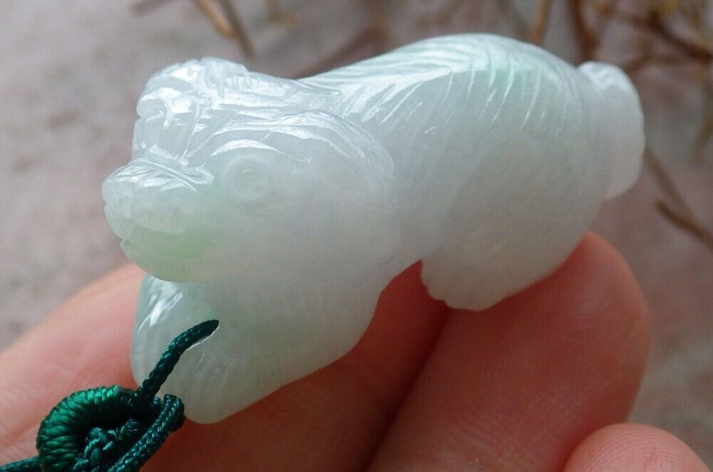 Certified Green 100% Burma Natural A Jade jadeite Pendant Zodiac Dog Necklace 发财狗 522494 TN
