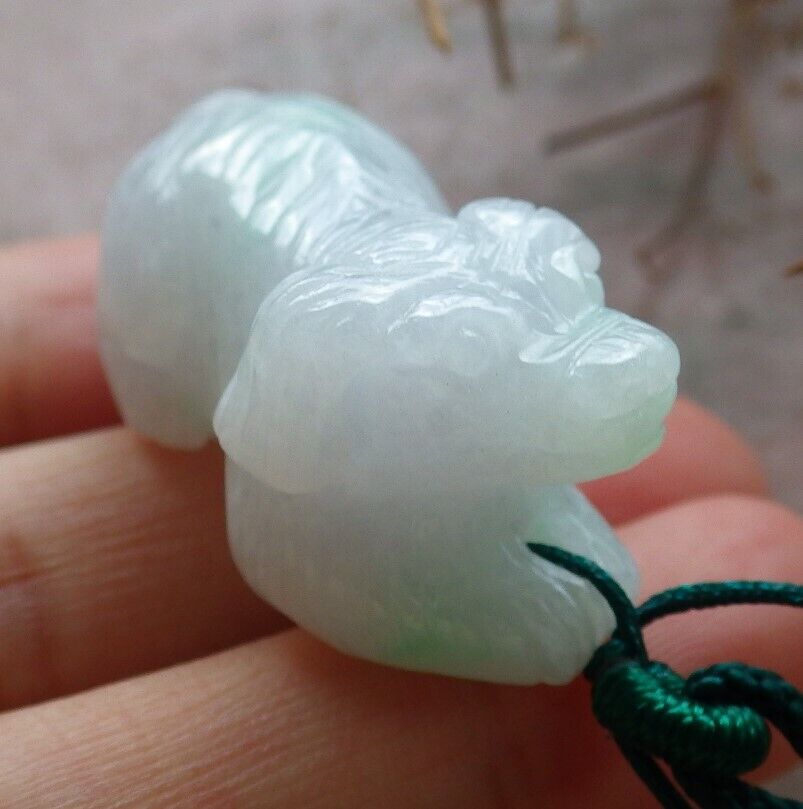 Certified Green 100% Burma Natural A Jade jadeite Pendant Zodiac Dog Necklace 发财狗 522494 TN