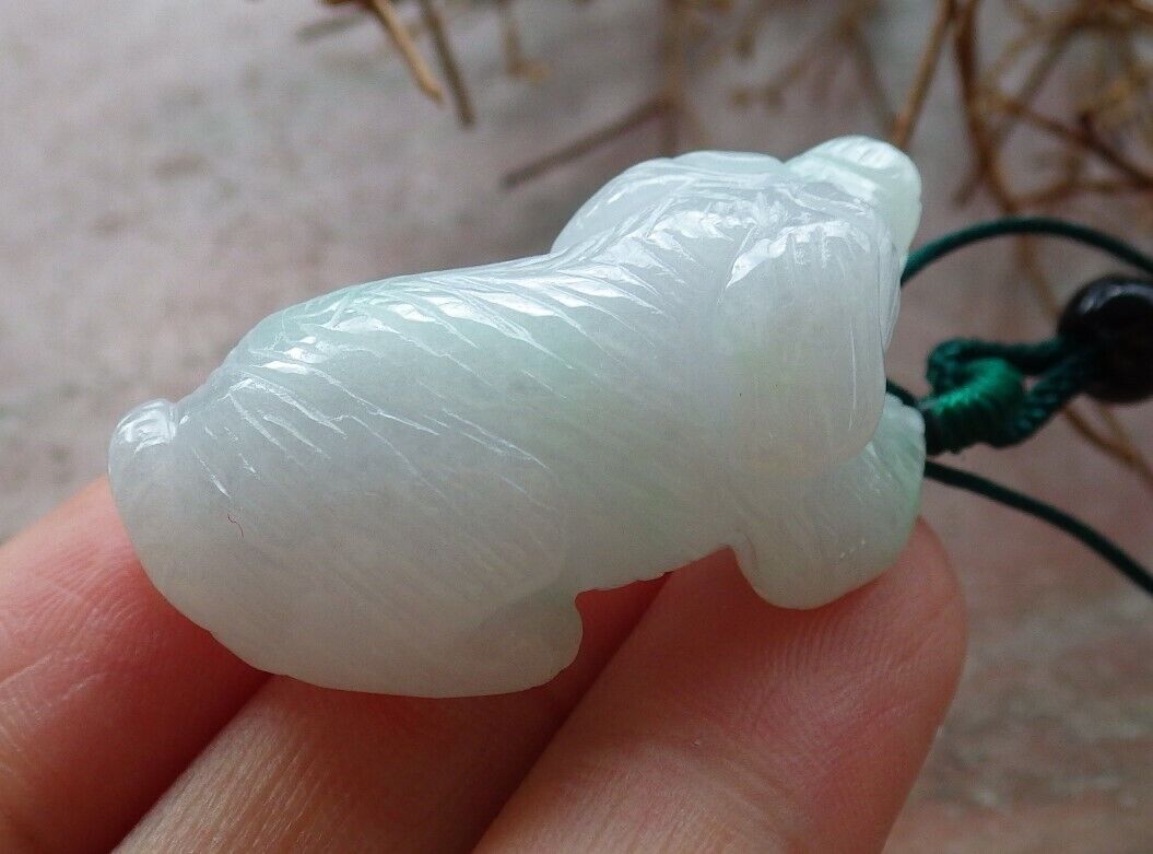 Certified Green 100% Burma Natural A Jade jadeite Pendant Zodiac Dog Necklace 发财狗 522494 TN