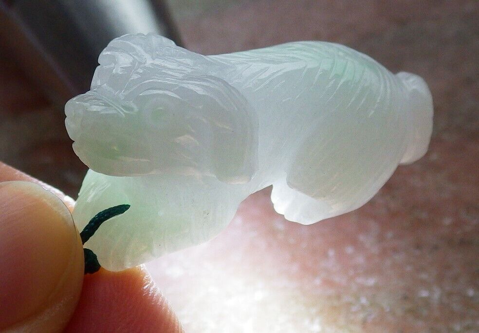 Certified Green 100% Burma Natural A Jade jadeite Pendant Zodiac Dog Necklace 发财狗 522494 TN