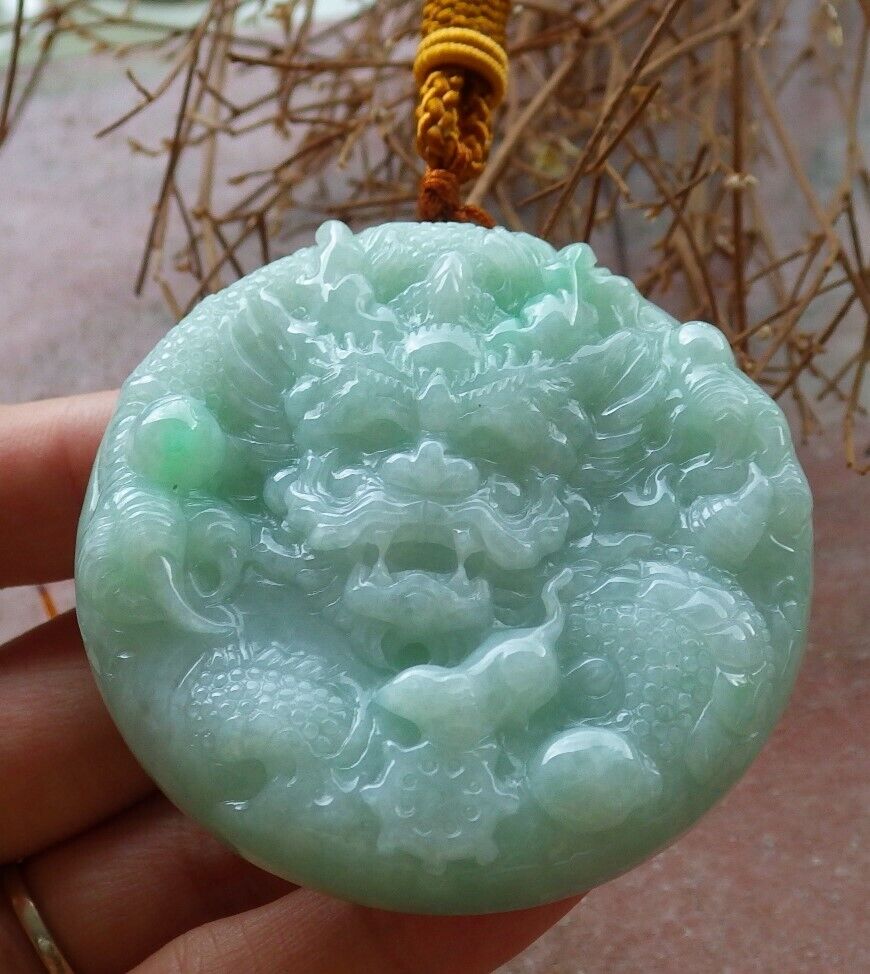 Certified Green Yellow 100% Burma Natural A Jade jadeite Pendant Dragon Mouse Rat Bead Necklace 望子成龙 522502 TN