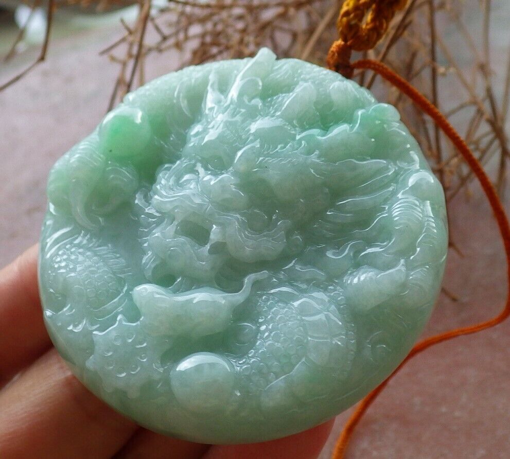 Certified Green Yellow 100% Burma Natural A Jade jadeite Pendant Dragon Mouse Rat Bead Necklace 望子成龙 522502 TN