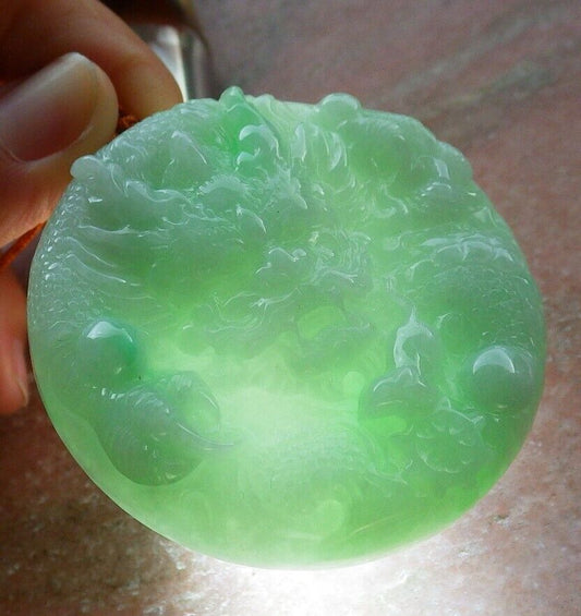 Certified Green Yellow 100% Burma Natural A Jade jadeite Pendant Dragon Mouse Rat Bead Necklace 望子成龙 522502 TN