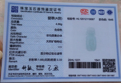 Certified Icy Pale Green 100% Burma Natural A Jade jadeite Pendant Bee Necklace 蜜蜂 522577 TN