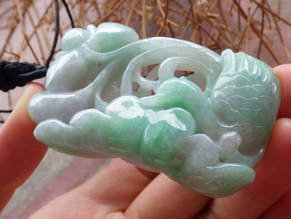 Certified Green 100% Burma Natural A Jade jadeite Pendant Swan Duck Lotus Flower Coin Necklace 天鹅 522591 TN