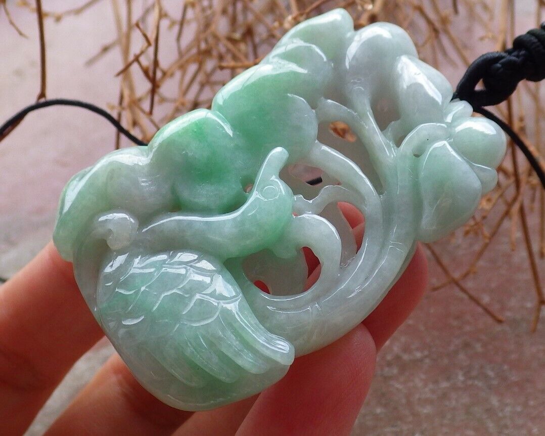 Certified Green 100% Burma Natural A Jade jadeite Pendant Swan Duck Lotus Flower Coin Necklace 天鹅 522591 TN