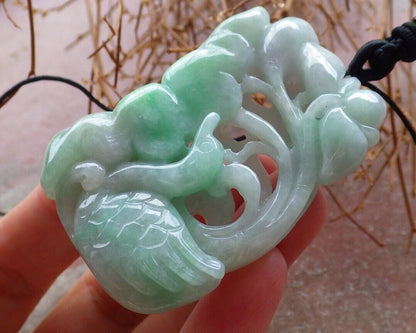 Certified Green 100% Burma Natural A Jade jadeite Pendant Swan Duck Lotus Flower Coin Necklace 天鹅 522591 TN