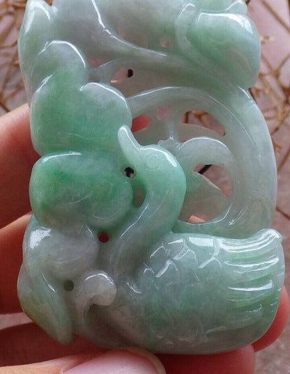 Certified Green 100% Burma Natural A Jade jadeite Pendant Swan Duck Lotus Flower Coin Necklace 天鹅 522591 TN