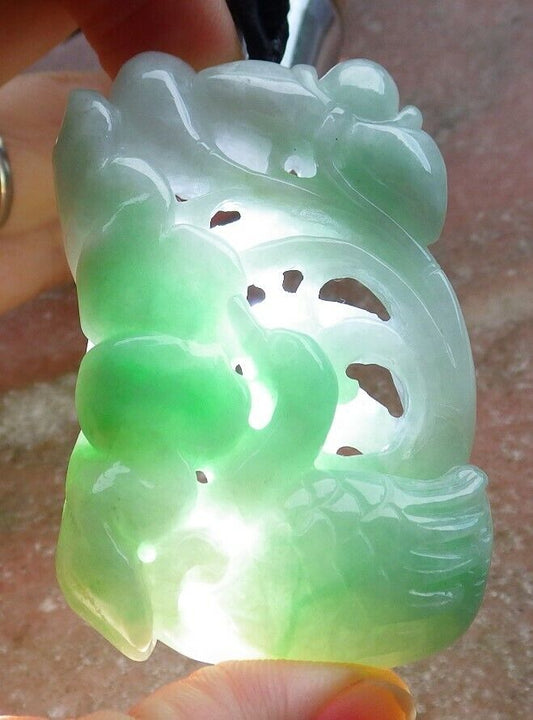 Certified Green 100% Burma Natural A Jade jadeite Pendant Swan Duck Lotus Flower Coin Necklace 天鹅 522591 TN