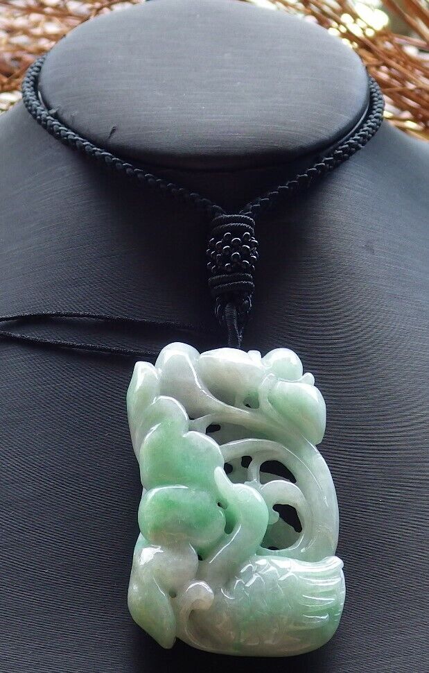 Certified Green 100% Burma Natural A Jade jadeite Pendant Swan Duck Lotus Flower Coin Necklace 天鹅 522591 TN