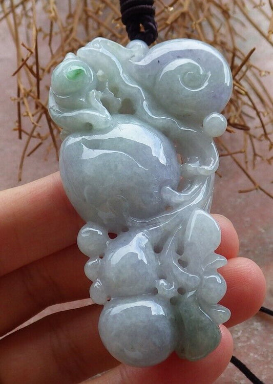 Certified Lavender Green 100% Burma Natural A Jade jadeite pendant Snails Lotus Flower Peach Gourd Coin Necklace 蜗牛 522617 TN
