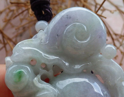Certified Lavender Green 100% Burma Natural A Jade jadeite pendant Snails Lotus Flower Peach Gourd Coin Necklace 蜗牛 522617 TN