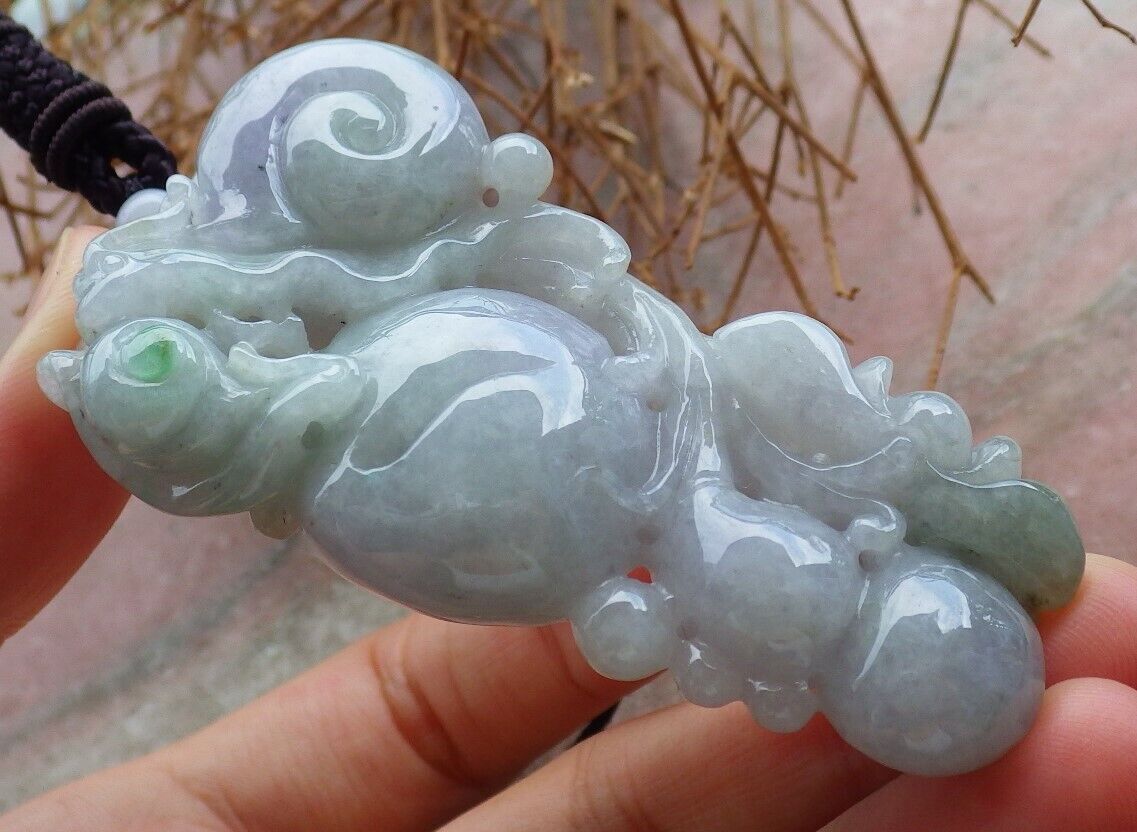 Certified Lavender Green 100% Burma Natural A Jade jadeite pendant Snails Lotus Flower Peach Gourd Coin Necklace 蜗牛 522617 TN